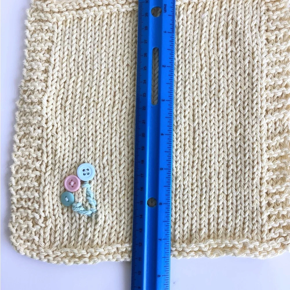 Baby Bib Set Hand Crafted Washcloth Cotton Yellow Green Unisex Floral Knit
